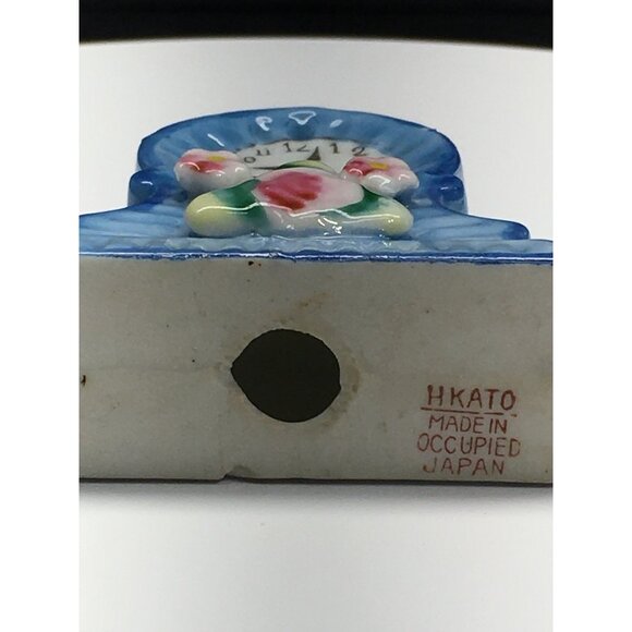 Vintage H Kato Mantle Clock Figurine Ceramic Porcelain Occupied Japan 2.5" Tall - Picture 11 of 15